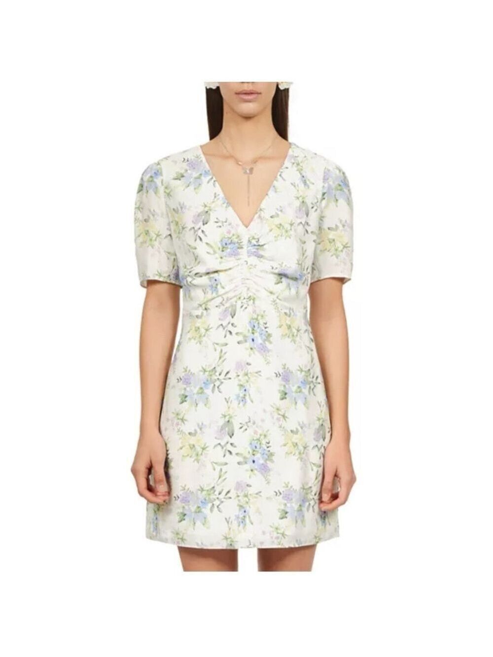 NWT The Kooples XS Romantic Mood Floral Mini Dress Puff Sleeve V-Neck $395